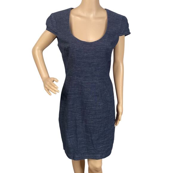 L'Agence Dark Blue Denim Minimalist Cap Sleeve Sheath Dress SZ 8 - Picture 2 of 10